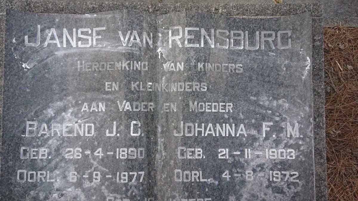 RENSBURG Barend J.C., Janse van 1890-1977 &amp; Johanna F.M. 1903-1972