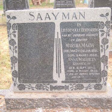 SAAYMAN Martha Maria nee VAN DYK 1919-1958 :: SAAYMAN Anna Magrietha Rossouw 1940-1958