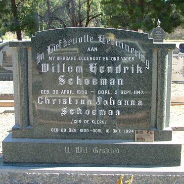 SCHOEMAN Willem Hendrik 1896-1947 &amp; Christina Johanna DE KLERK 1900-1994