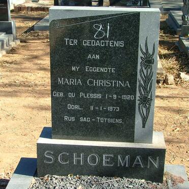 SCHOEMAN Maria Christina nee DU PLESSIS 1920-1973