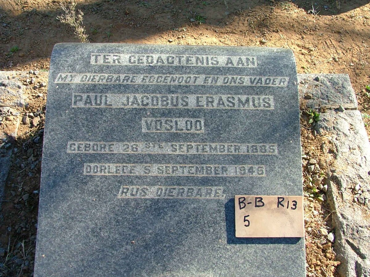 VOSLOO Paul Jacobus Erasmus 1885-1946