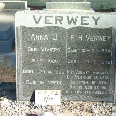 VERWEY E.H. 1894-1972 &amp; M.H. VERWEY :: VERWEY Anna J. nee VIVIERS 1920-1955