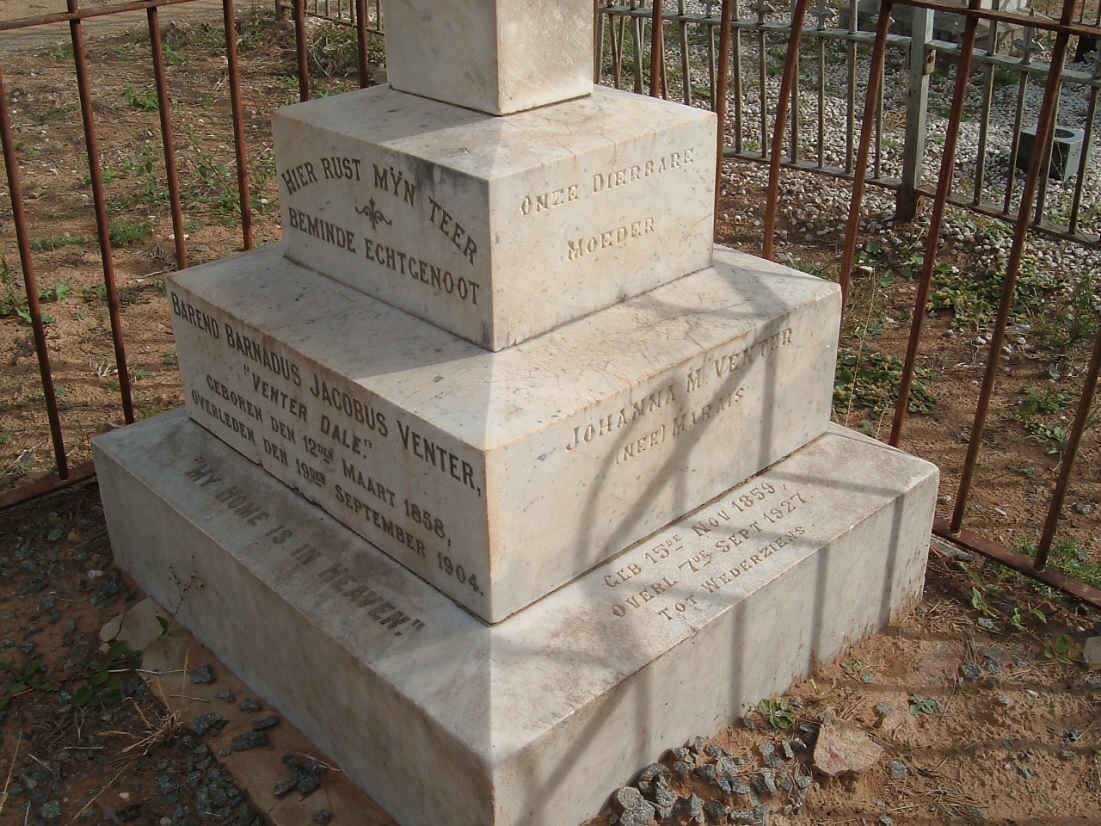 VENTER Barend Barnadus Jacobus 1858-1904 &amp; Johanna M. MARAIS 1859-1927