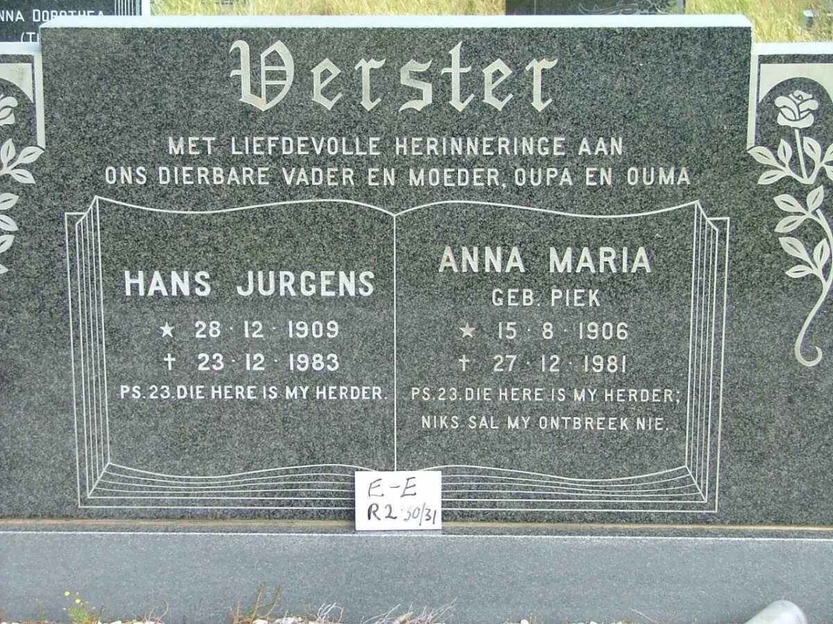 VORSTER Hans Jurgen 1909-1983 &amp; Anna Maria PIEK 1906-1981