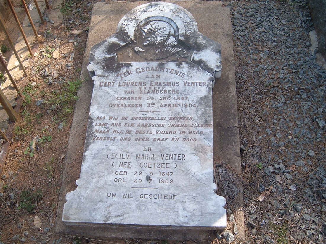 VENTER Gert Lourens Erasmus 1847-1904 &amp; Cecilia Maria COETZEE 1847-1908
