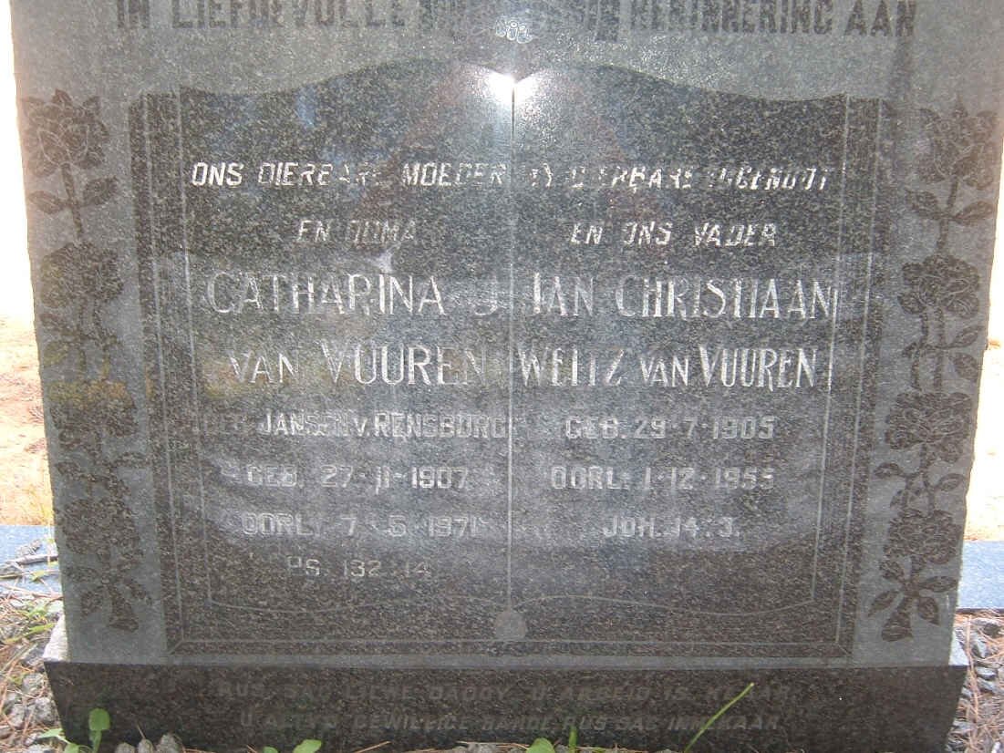 VUUREN Jan Christiaan Weitz, van 1905-1955 &amp; Catharina J. JANSEN VAN RENSBURG 1907-1971