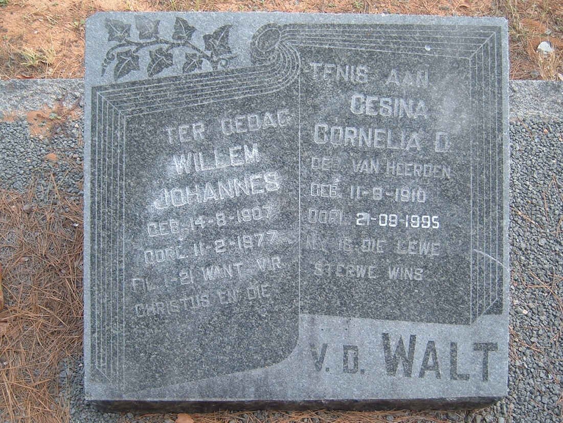 WALT Willem Johannes, v.d. 1907-1977 &amp; Gesina Cornelia D. VAN HEERDEN 1910-1995