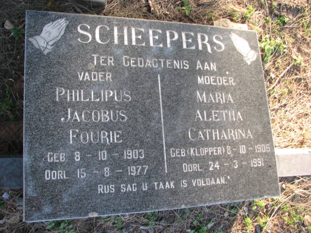 SCHEEPERS Phillipus Jacobus Fourie 1903-1977 &amp; Maria Aletha Catharina KLOPPER 1905-1991