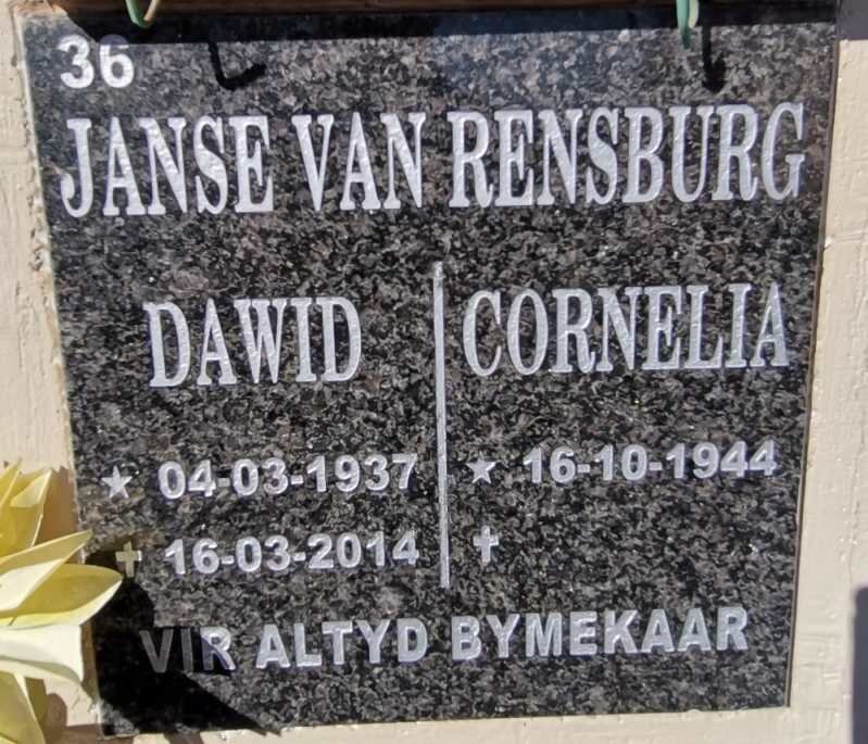 RENSBURG Dawid, Janse van 1937-2014 &amp; Cornelia 1944-