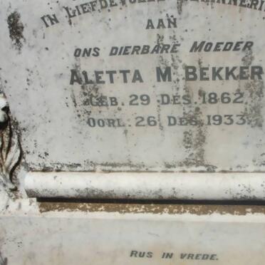BEKKER Aletta M. 1862-1933