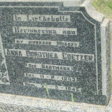 COETZER Anna Dorothea nee BARTMANN 1883-1945