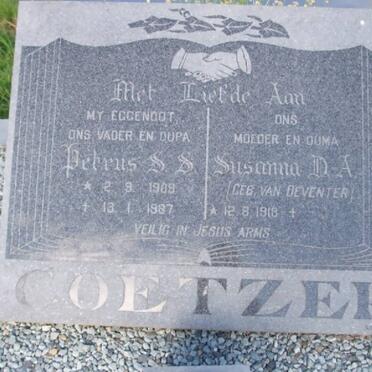 COETZER Petrus S.S. 1909-1987 &amp; Susanna D.A. VAN DEVENTER 1918-