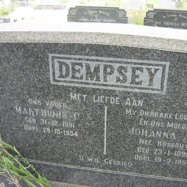 DEMPSEY Marthinus C 1891-1954 &amp; Johanna J.S. ROSSOUW 1896-1954