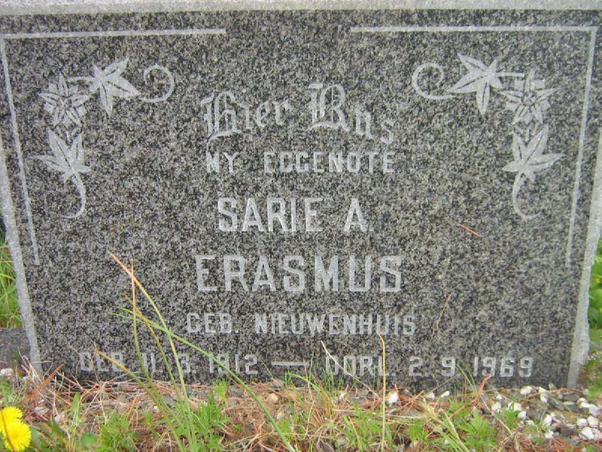 ERASMUS Sarie A. nee NIEUWENHUIS 1912-1969
