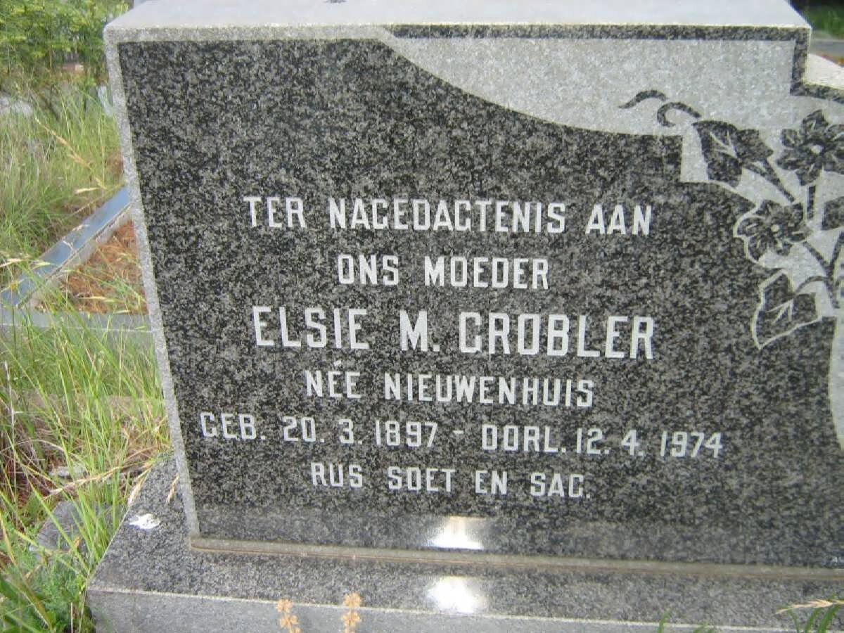 GROBLER Elsie M. nee NIEUWENHUIS 1897-1974