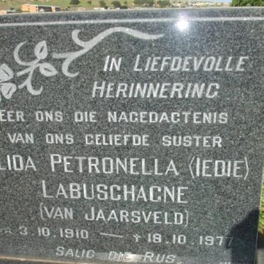 LABUSCHAGNE Alida Petronella nee VAN JAARSVELD 1910-1977