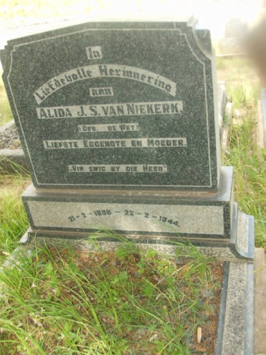 NIEKERK Alida J.S., van nee DE WET 1898-1944