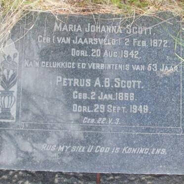 SCOTT Petrus A.B. 1866-1948 &amp; Maria Johanna VAN JAARSVELD 1872-1942