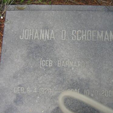 SCHOEMAN Johanna D. nee BARNARD 1920-2000