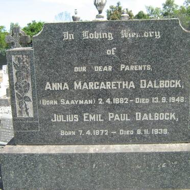 DALBOCK Julius Emil Paul 1872-1939 &amp; Anna Margaretha SAAYMAN 1882-1948