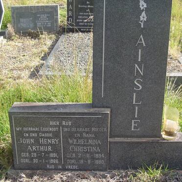 AINSLIE John Henry Arthur 1891-1966 &amp; Wilhelmina Christina 1984-1980
