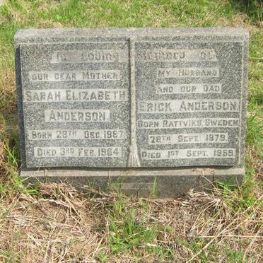 ANDERSON Erick 1879-1959 &amp; Sarah Elizabeth 1887-1964