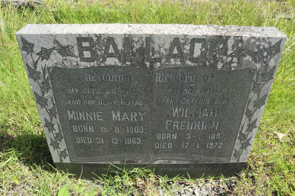 BALLACK William Fredrich 1897-1972 &amp; Minnie Mary 1903-1963