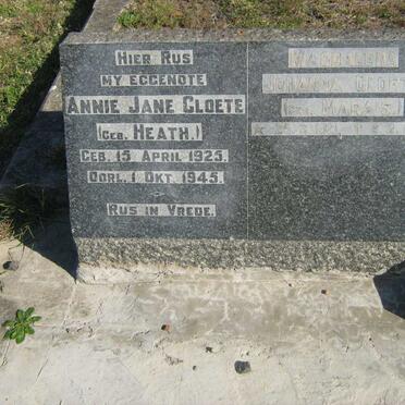 CLOETE Annie Jane nee HEATH 1925-1945 :: CLOETE Magdalena Johanna nee MARAIS 1921-1999