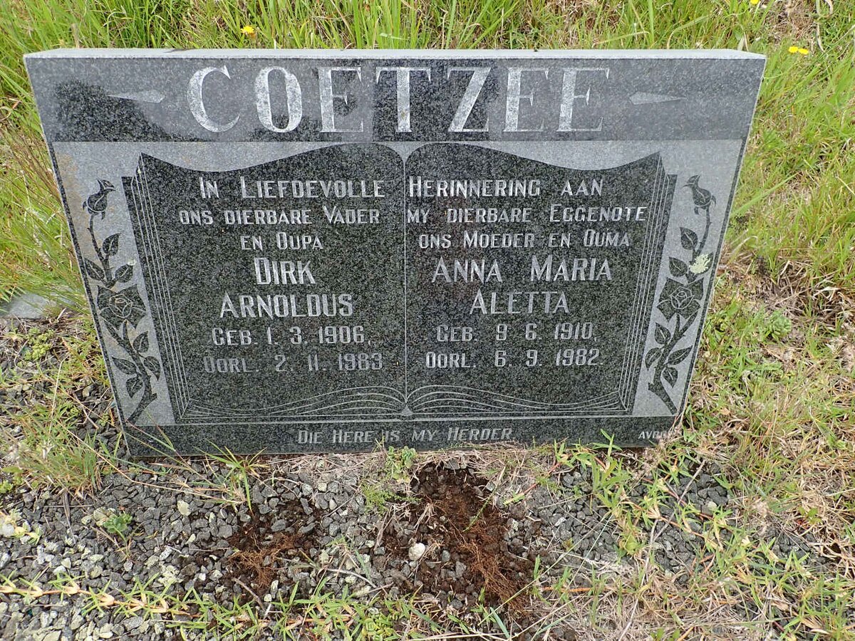 COETZEE Dirk Arnoldus 1906-1983 &amp; Anna Maria Aletta 1910-1982