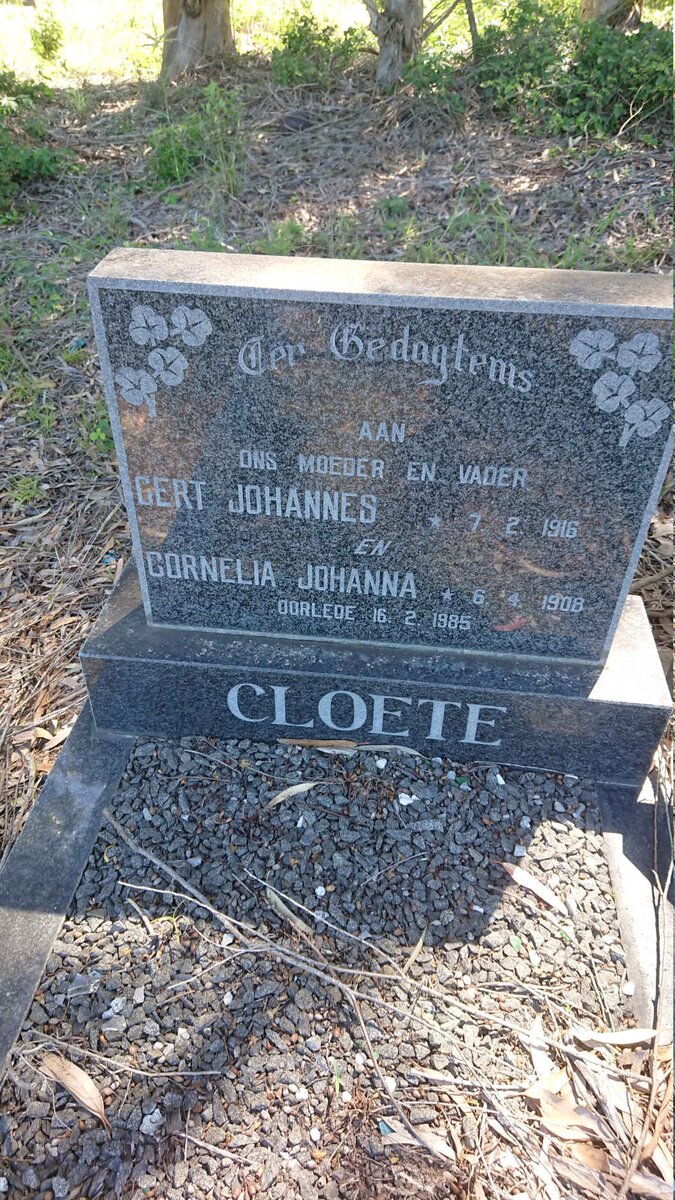 CLOETE Gert Johannes 1916-1985 &amp; Cornelia Johanna 1908-1985
