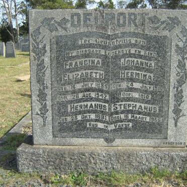 DELPORT Hermanus Stephanus 1881-1955 &amp; Francina Elizabeth 1885-1942 :: DELPORT Johanna Hermina 1910-1910