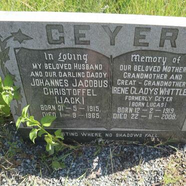 GEYER Johannes Jacobus Christoffel 1915-1965 &amp; Irene Gladys WHITTLE formerly GEYER nee LUCAS 1919-2008