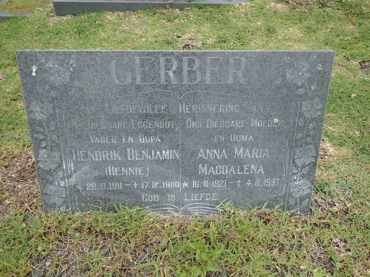 GERBER Hendrik Benjamin 1911-1980 &amp; Anna Maria Magdalena 1921-1997