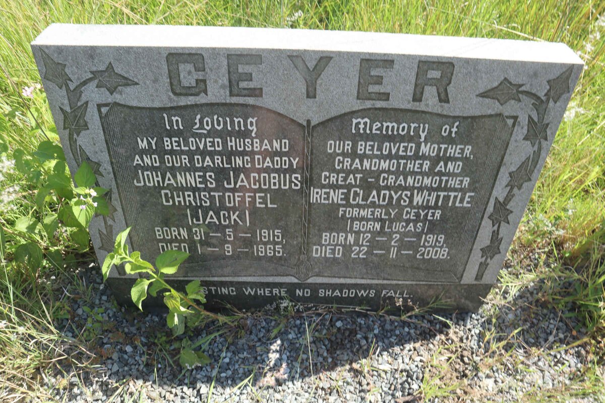 GEYER Johannes Jacobus Christoffel 1915-1965 &amp; Irene Gladys WHITTLE formerly GEYER nee LUCAS 1919-2008