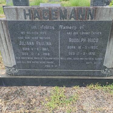 HAGEMANN Rudolph Hugo 1892-1970 &amp; Juliana Paulina 1887-1968