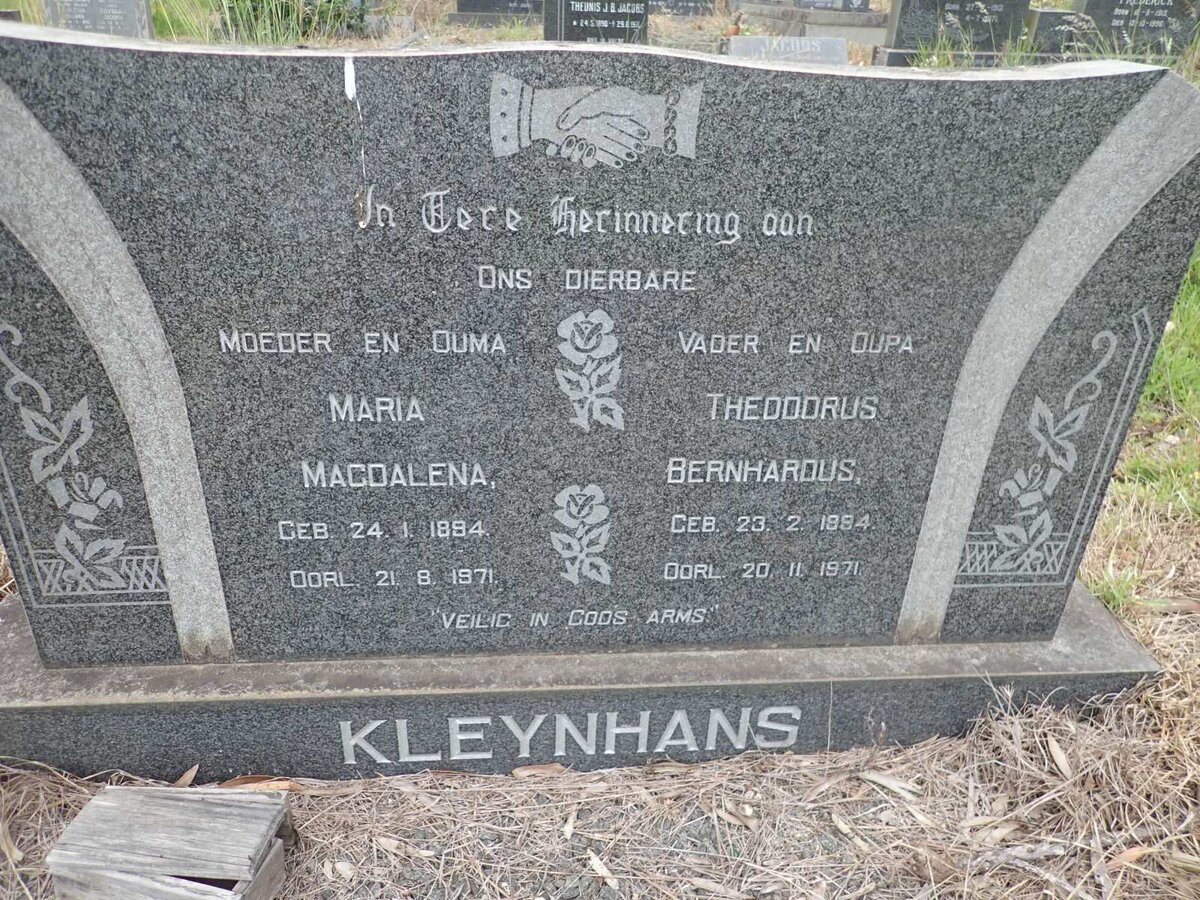 KLEYNHANS Theodorus Bernhardus 1894-1971 &amp; Maria Magdalena 1894-1971