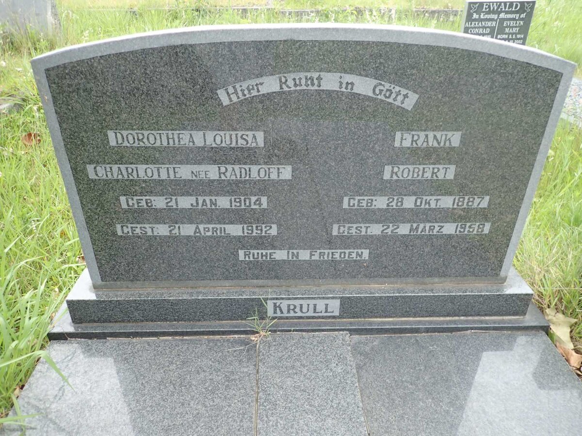 KRULL Frank Robert 1887-1958 &amp; Dorothea Louisa Charlotte RADLOFF 1904-1992