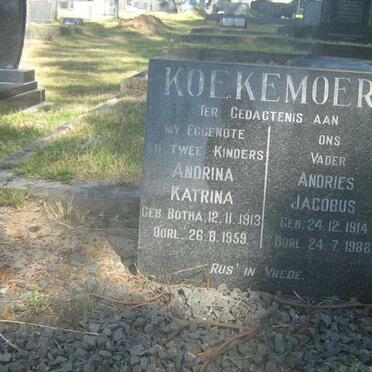 KOEKEMOER Andries Jacobus 1914-1988 &amp; Andrina Katrina BOTHA 1913-1959