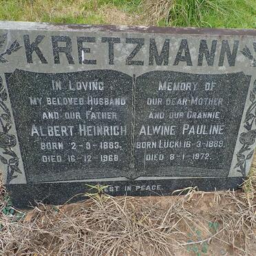 KRETZMANN Albert Heinrich 1883-1968 &amp; Alwine Pauline LUCK 1889-1972