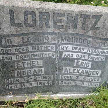 LORENTZ Eric Alexander 1905-1958 &amp; Ethel Norah 1913-1984