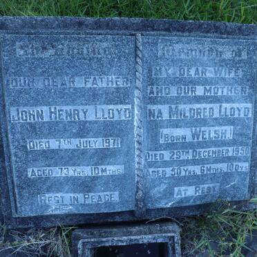 LLOYD John Henry -1971 &amp; Ina Mildred WELSH -1950