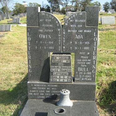 LOTTERING Bull 1919-1993 &amp; Ada 1921-1992 :: LOTTERING Owen 1941-1985 :: LOTTERING Alice Francis 1947-1954