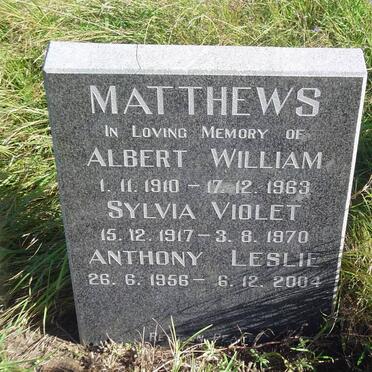 MATTHEWS Albert William 1910-1963 &amp; Sylvia Violet 1917-1970 :: MATTHEWS Anthony Leslie 1956-2004