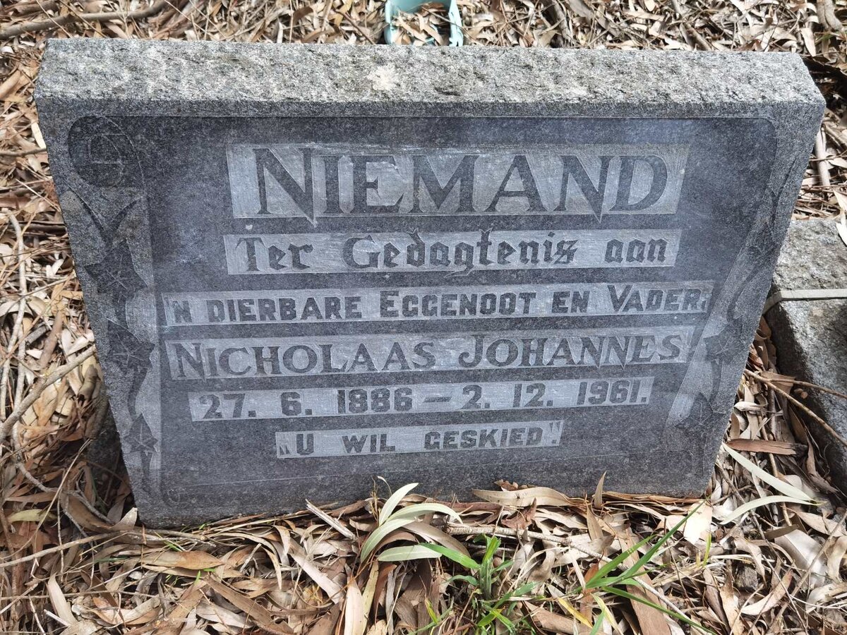 NIEMAND Nicholaas Johannes 1886-1961