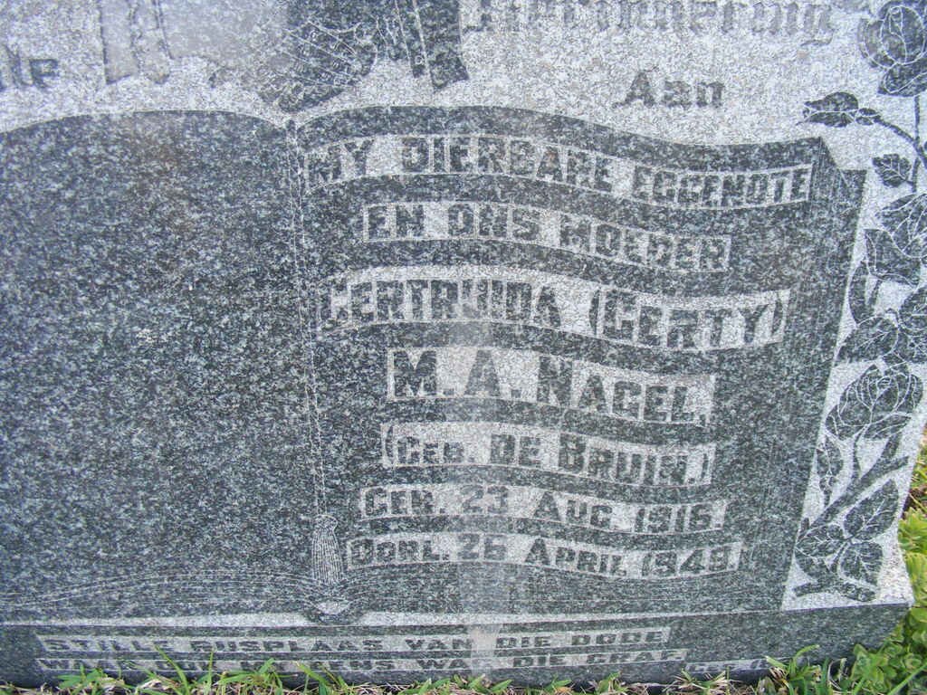 NAGEL Gertruida M.A. nee DE BRUIN 1916-1949