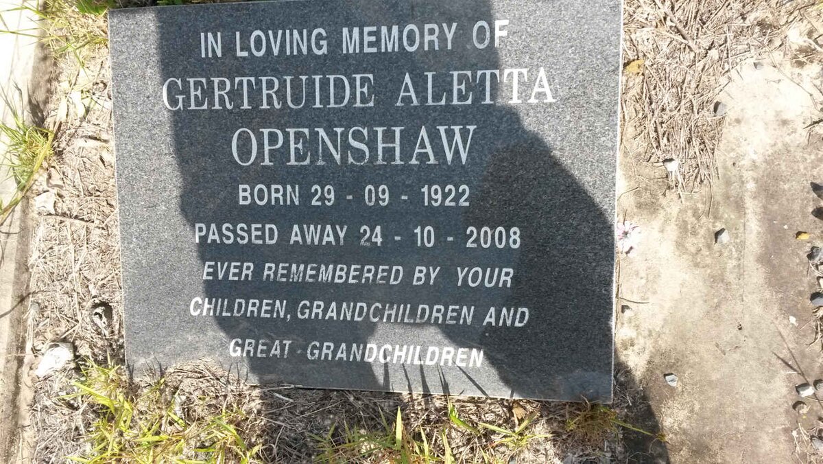 OPENSHAW Gertruide Aletta 1922-2008