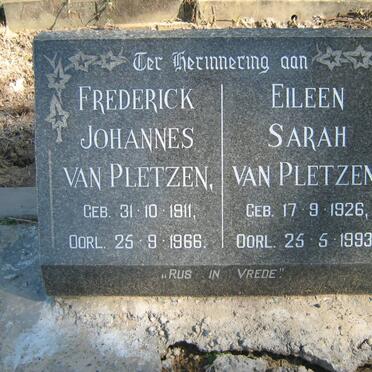 PLETZEN Frederick Johannes, van 1911-1966 &amp; Eileen Sarah 1926-1993