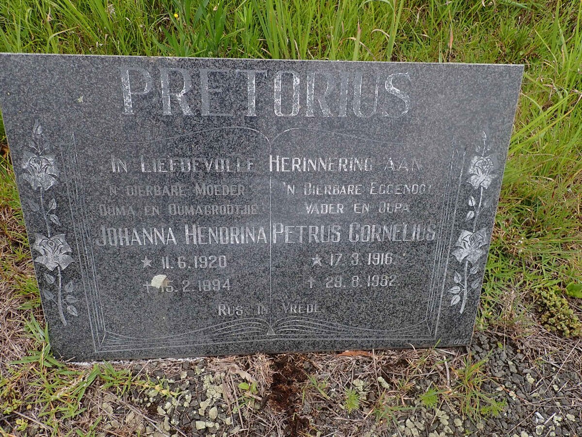 PRETORIUS Petrus Cornelius 1916-1982 &amp; Johanna Hendrina 1920-1994