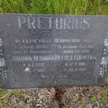 PRETORIUS Petrus Cornelius 1916-1982 &amp; Johanna Hendrina 1920-1994