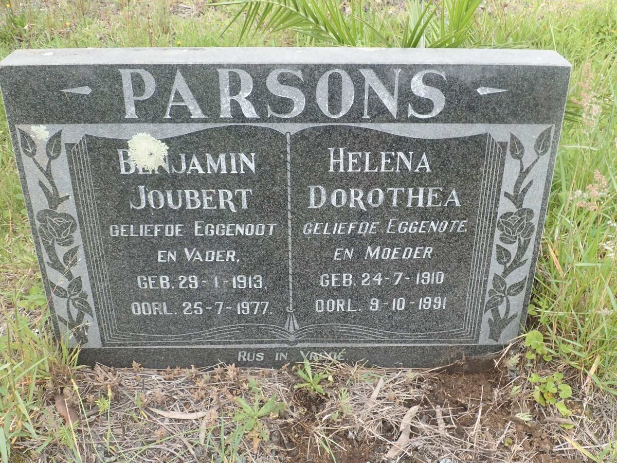PARSONS Benjamin Joubert 1913-1977 &amp; Helena Dorothea 1910-1991